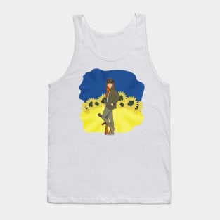 Ukrainian girl on the background of the Ukrainian flag Tank Top